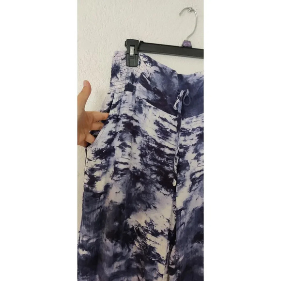Tie Dye Wide Leg High Rise Rayon Pull On Beachy Pants Sz S Navy Casual - Picture 3 of 6